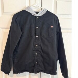 Dickies Black Hooded Button Up Shirt Jacket  Streetwear Workwear Style